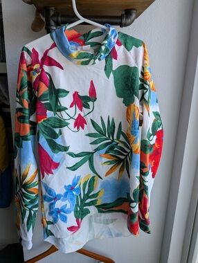 Vintage Sunsafe UPF 50+ Rash Guard Shirt Tropical Floral Australia Fabric Sz 12